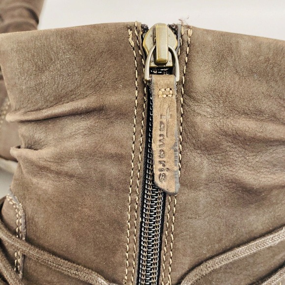 Womens 37 US 6.5-7 Tamaris Ankle Boot Dark Brown Leather Side Zip Slouch‎ Lined - Picture 8 of 10